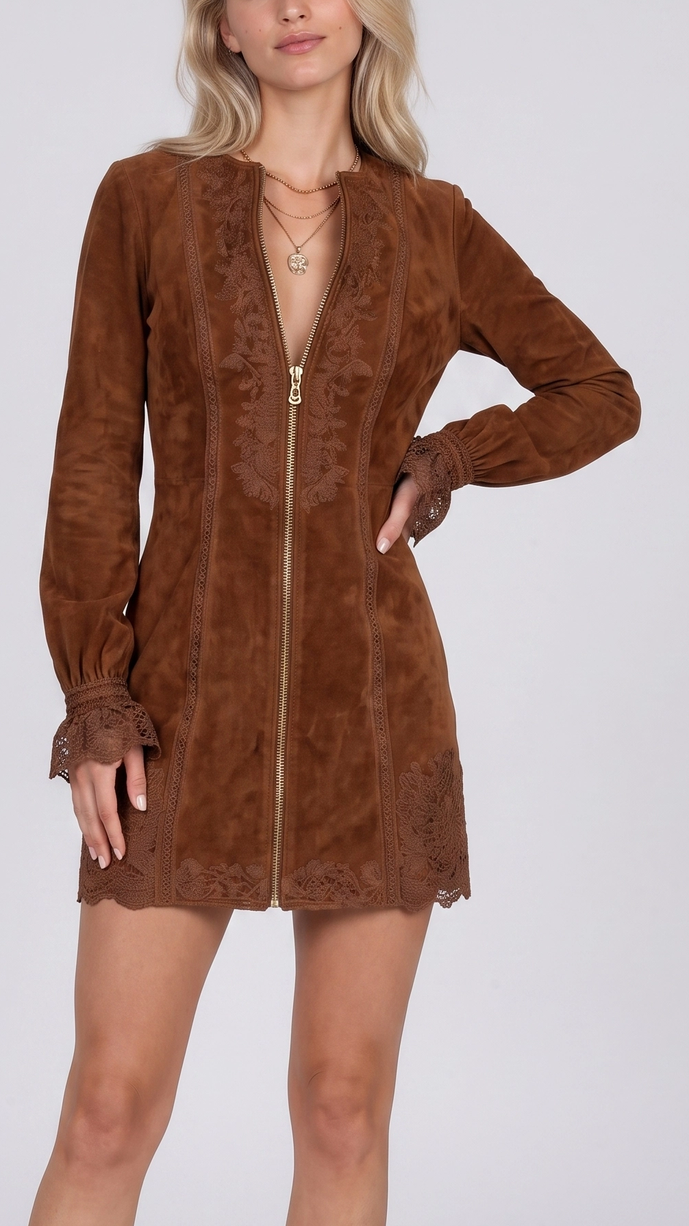 Lirael Embroidered Zip-Front Denim Mini Dress