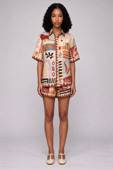 Corin Abstract-Print Linen Shirt & Shorts Set