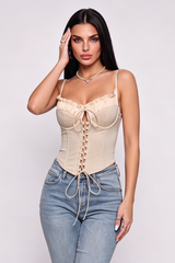 Whisper Ruched Lace-Up Corset Top