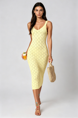 Wylia Open-Knit V-Neck Midi Dress