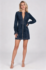 Lirael Embroidered Zip-Front Denim Mini Dress