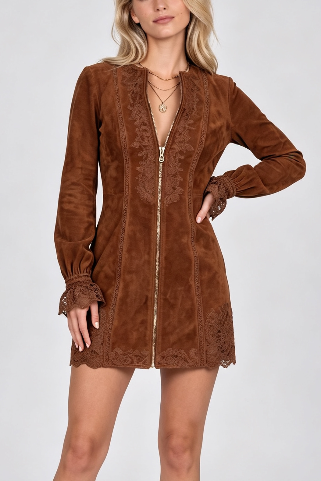 Lirael Embroidered Zip-Front Denim Mini Dress
