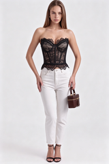 Wool Off-Shoulder Lace Corset Bustier Top